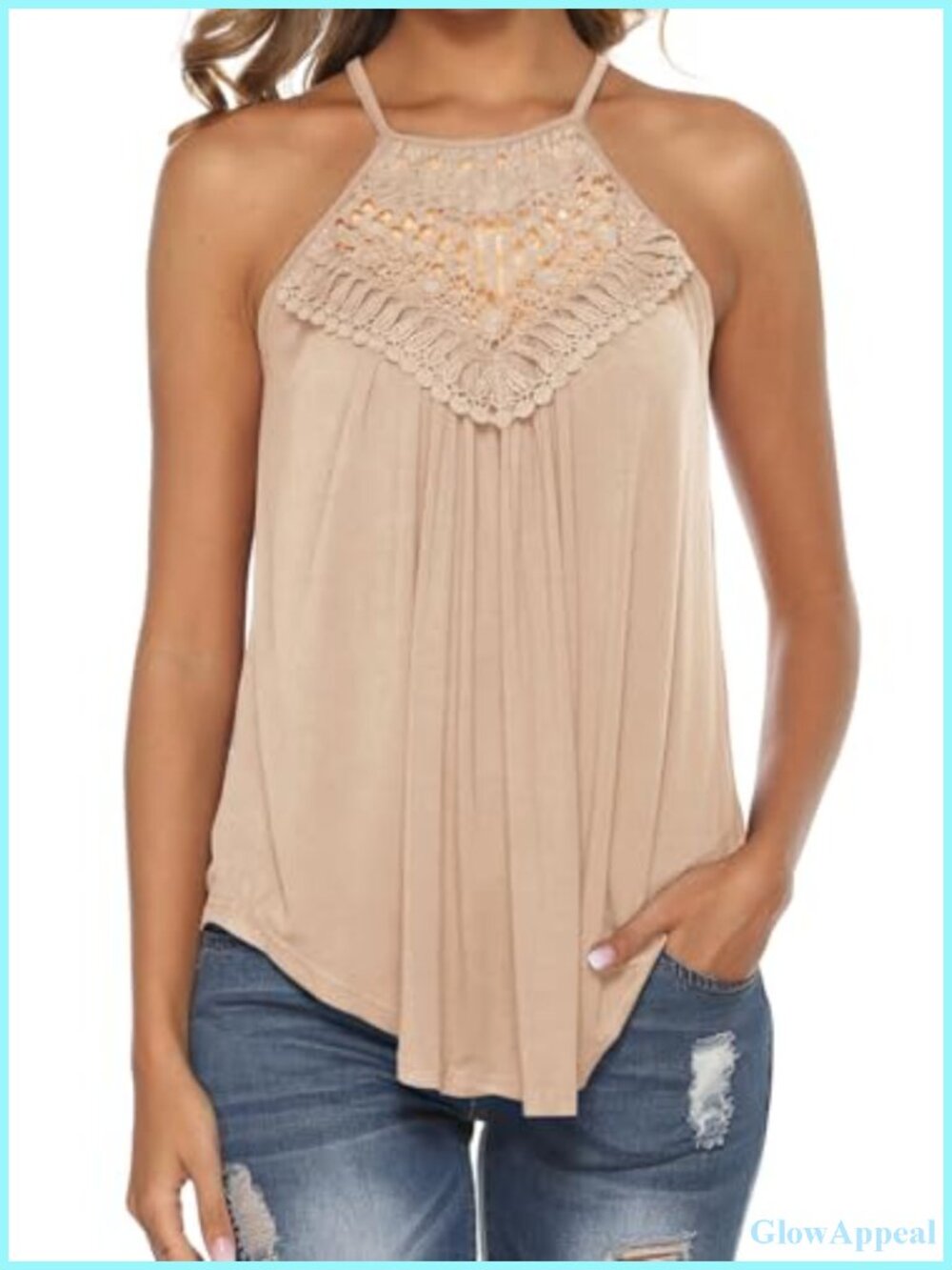 Bluetime Halter Tank Top Sleeveless Lace Crochet Flowy Summer Cami